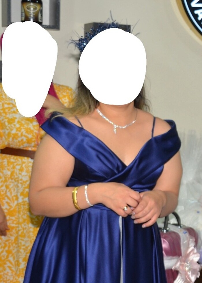 Lacivert saten elbise - Görsel 2