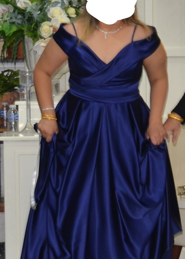 Lacivert saten elbise - Görsel 3