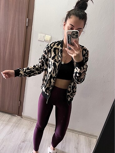 Bershka S beden leopar bomber ceket