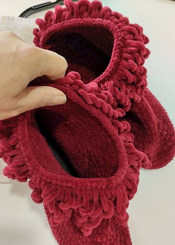 Bordo Örgü Kız Çocuk Sıcak Ev Terliği - Görsel 5