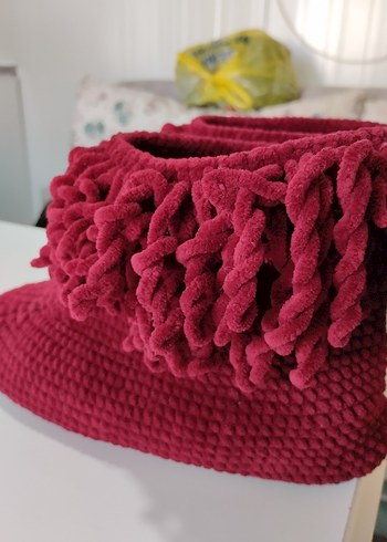 Bordo Örgü Kız Çocuk Sıcak Ev Terliği - Görsel 2