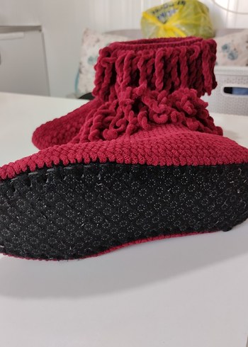 Bordo Örgü Kız Çocuk Sıcak Ev Terliği - Görsel 4