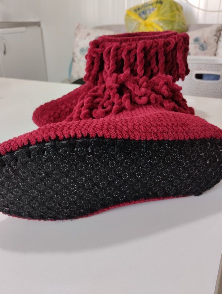 Bordo Örgü Kız Çocuk Sıcak Ev Terliği - Görsel 4