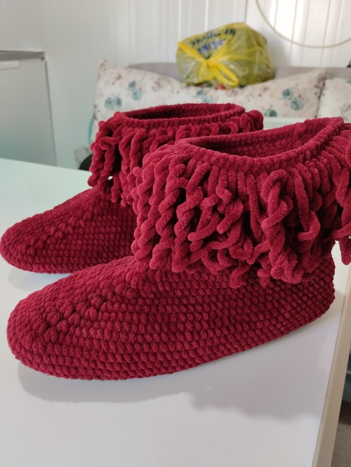 Bordo Örgü Kız Çocuk Sıcak Ev Terliği - Görsel 3