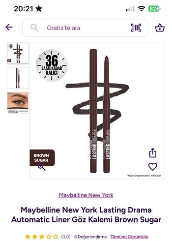Maybelline Lasting Drama Otomatik Göz Kalemi Brown Sugar