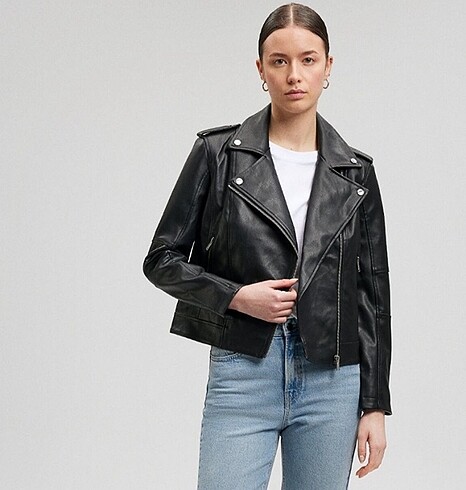 Mavi jeans deri ceket