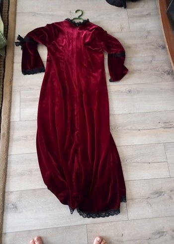 Bordo Gotik Nakışlı Uzun Kadın Elbisesi - Görsel 3