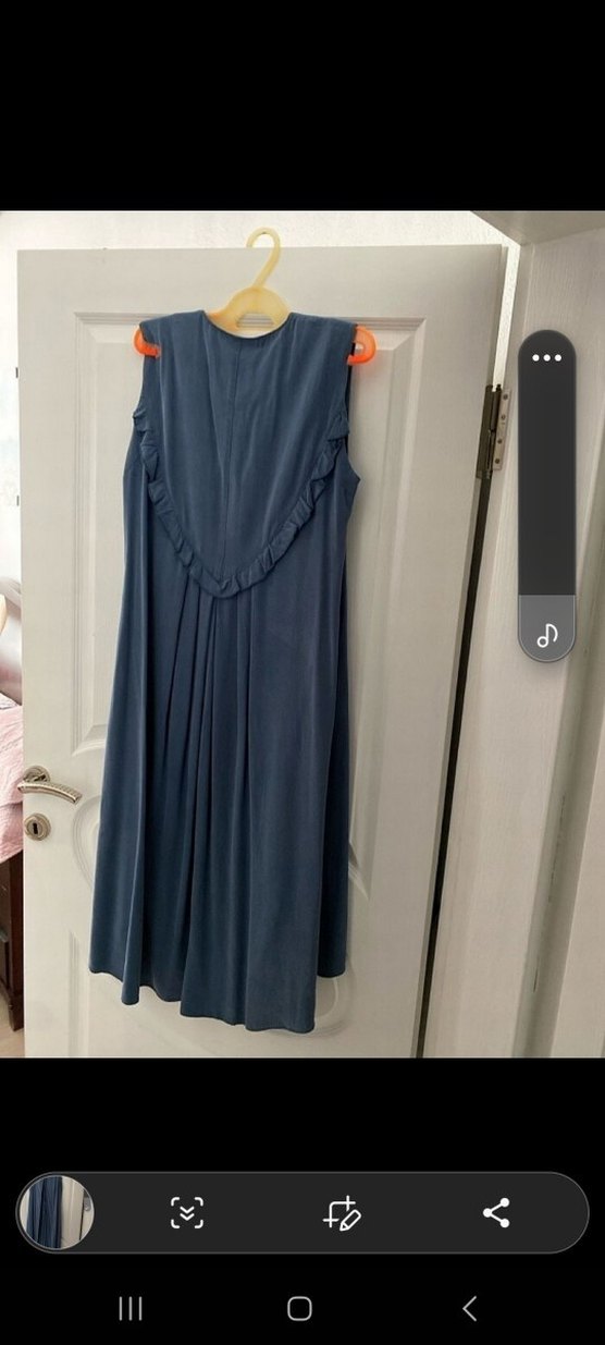 Kadın Lacivert Uzun Saten Elbise - Görsel 3