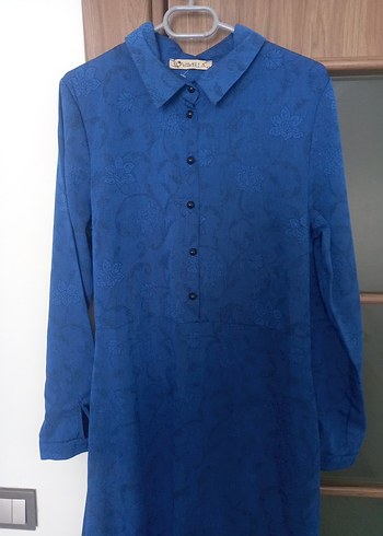 Drapeli Lacivert Uzun Keten Elbise - Görsel 8