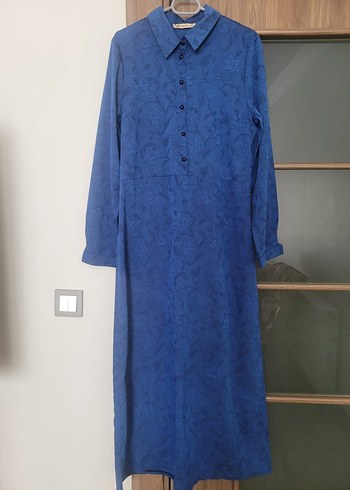 Drapeli Lacivert Uzun Keten Elbise - Görsel 2