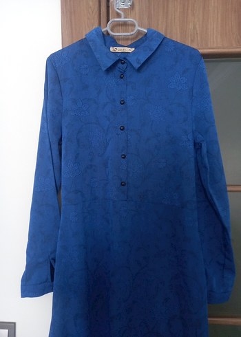 Drapeli Lacivert Uzun Keten Elbise - Görsel 7