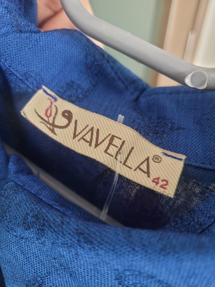 Drapeli Lacivert Uzun Keten Elbise - Görsel 3