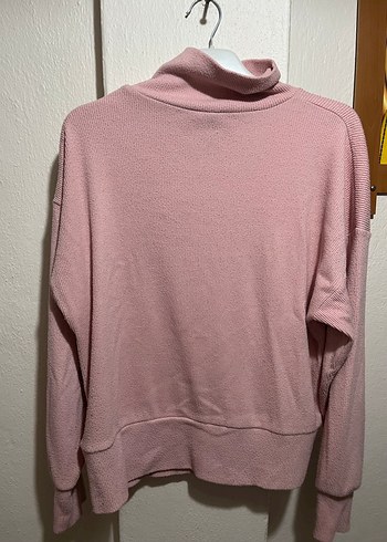 Düğmeli Yüksek Yakalı Pembe Triko Kazak - Görsel 2