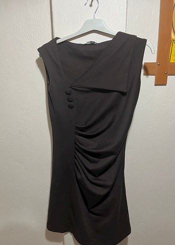 Siyah Drapeli Midi Kalem Elbise - Görsel 2