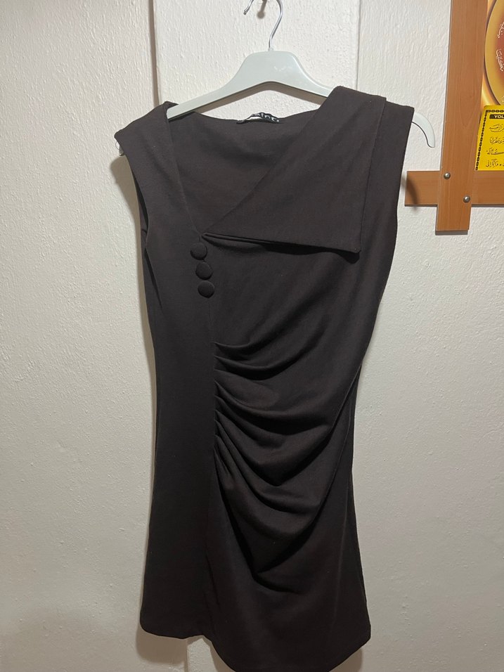 Siyah Drapeli Midi Kalem Elbise - Görsel 2