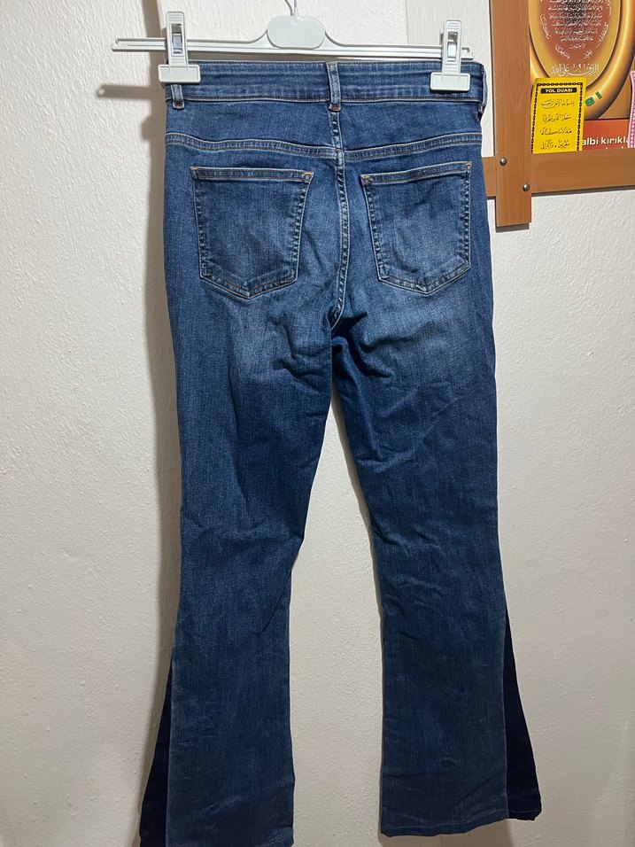 Kadın Mavi Bağcıklı Normal Boy Denim Pantolon - Görsel 5