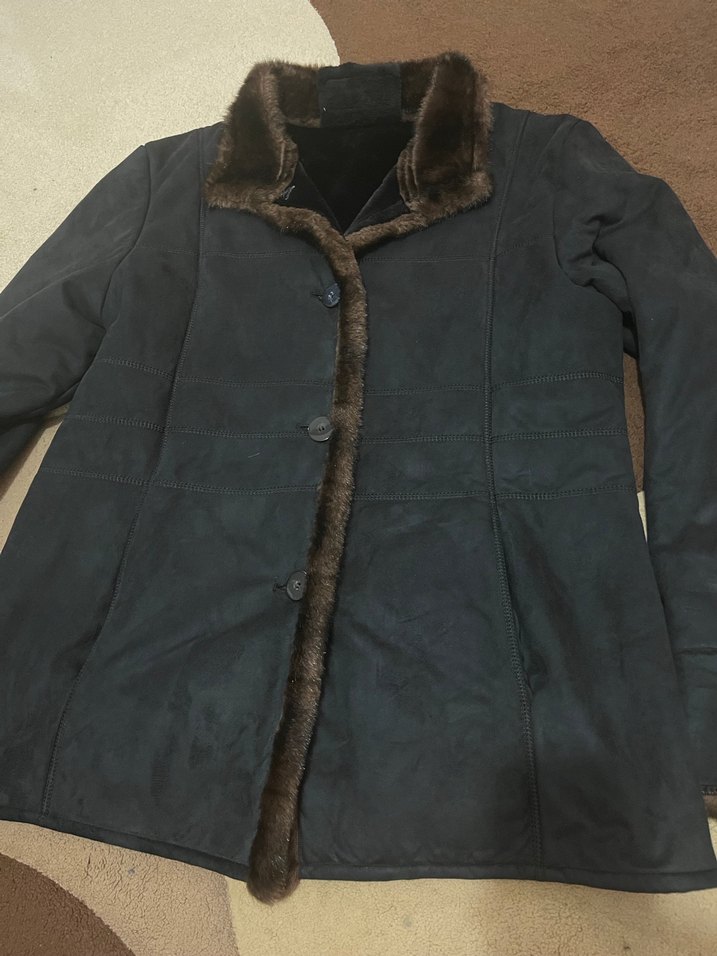 Kahverengi Süet Kürklü Midi Kadın Kaban - Görsel 2