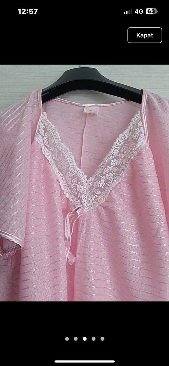 Pembe Nakışlı Kısa Kollu Midi Kadın Gecelik - Görsel 3