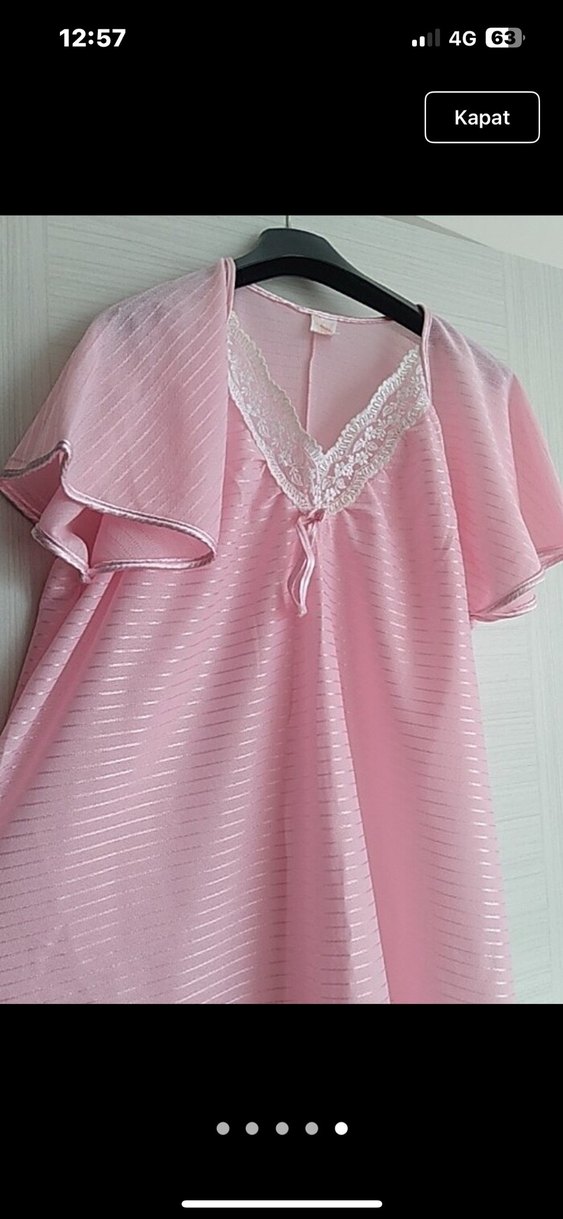 Pembe Nakışlı Kısa Kollu Midi Kadın Gecelik - Görsel 5