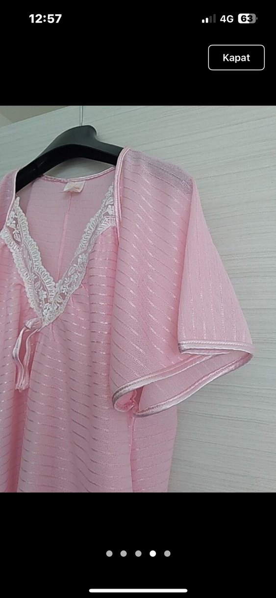 Pembe Nakışlı Kısa Kollu Midi Kadın Gecelik - Görsel 4