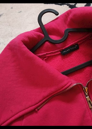 Pembe Kapüşonlu Fermuarlı ceket - Görsel 5