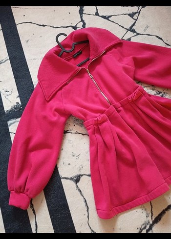 Pembe Kapüşonlu Fermuarlı ceket - Görsel 4