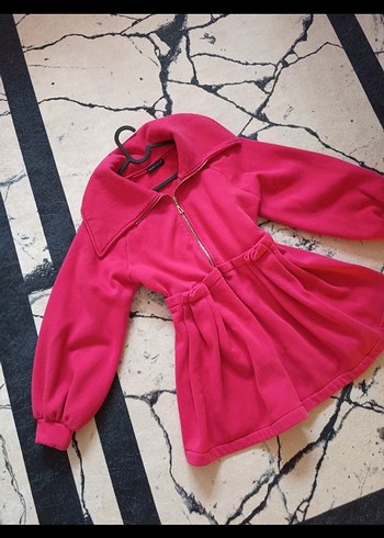 Pembe Kapüşonlu Fermuarlı ceket - Görsel 2