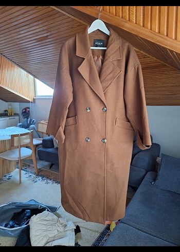 Kadın Kahverengi Süet Uzun Düğmeli Kaban - Görsel 2