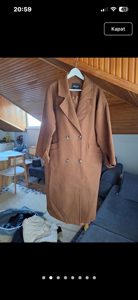 Kadın Kahverengi Süet Uzun Düğmeli Kaban - Görsel 2