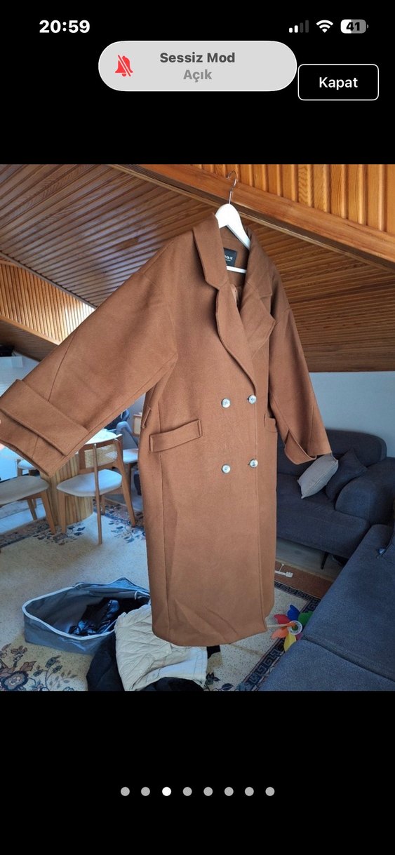 Kadın Kahverengi Süet Uzun Düğmeli Kaban - Görsel 3