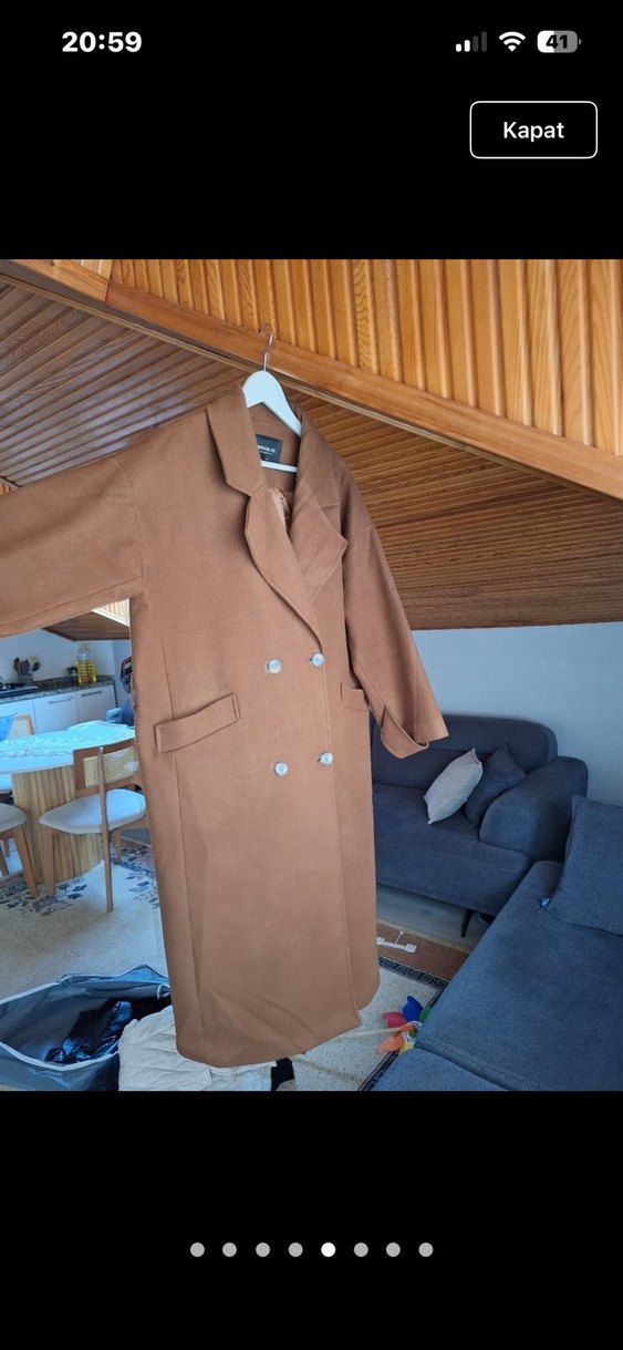 Kadın Kahverengi Süet Uzun Düğmeli Kaban - Görsel 4