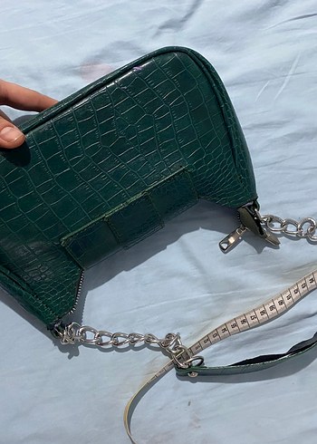Yılan Desenli Yeşil Deri Kadın Çanta - Görsel 2