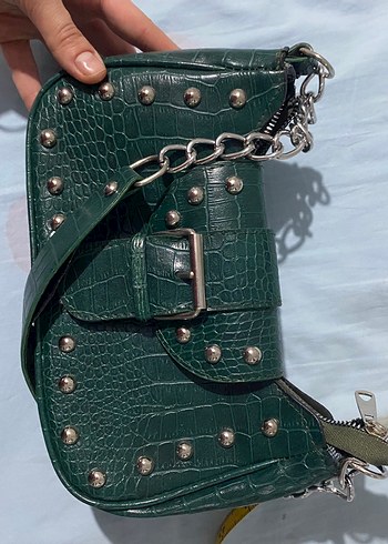 Yılan Desenli Yeşil Deri Kadın Çanta - Görsel 3