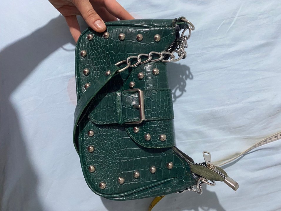 Yılan Desenli Yeşil Deri Kadın Çanta - Görsel 3