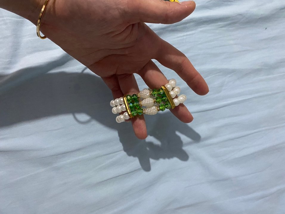 Vintage İşlemeli Boncuklu Beyaz Bileklik hac bilekliği - Görsel 2