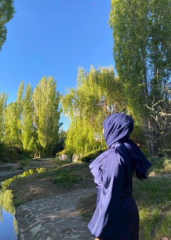 Kadın lacivert İpek Görünümlü Salaş abiye - Görsel 2