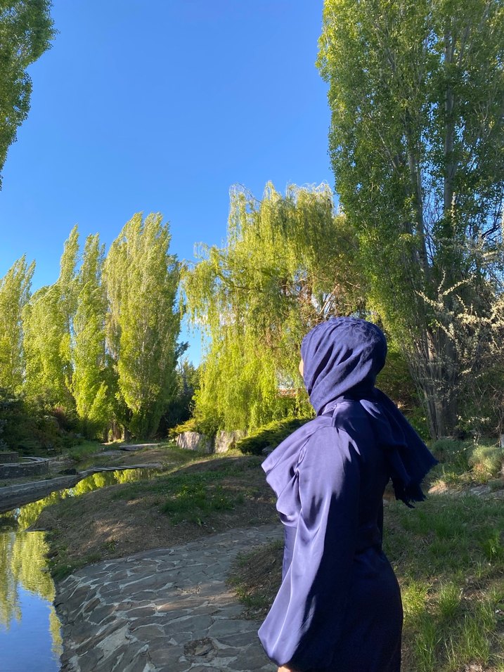 Kadın lacivert İpek Görünümlü Salaş abiye - Görsel 2