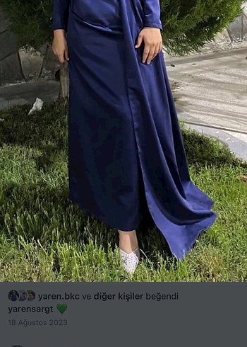 Lacivert Uzun Kollu Kadın Abiye Elbise - Görsel 2