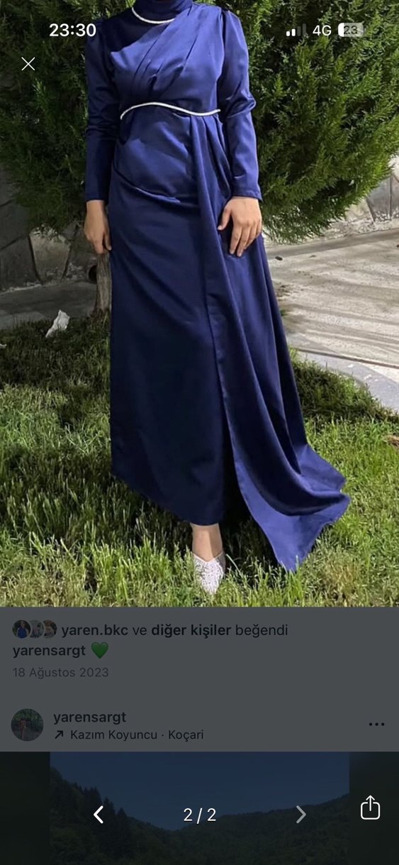 Lacivert Uzun Kollu Kadın Abiye Elbise - Görsel 2