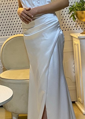 Beyaz Straplez Uzun Abiye Elbise - Görsel 2