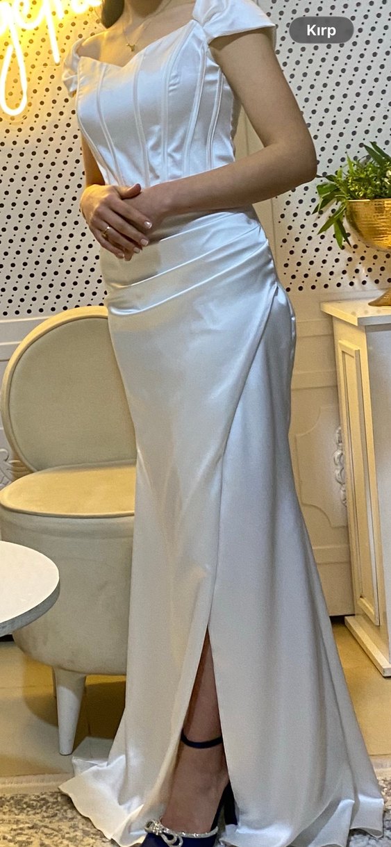 Beyaz Straplez Uzun Abiye Elbise - Görsel 2