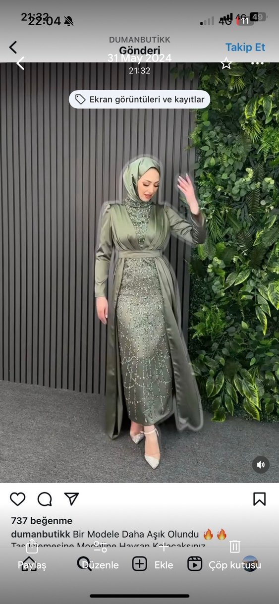 Nakışlı ve Drapeli Kadın Uzun Abiye Elbise - Görsel 3