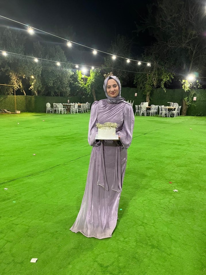 Mor Uzun Kollu Yüksek Yakalı Kadın Elbise - Görsel 3