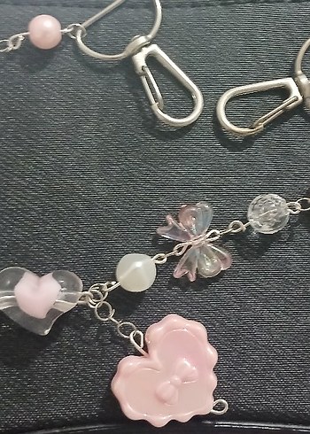 Çiçek ve Yıldız Figürlü Pastel Zincirli Büyük Çanta Charmı - Görsel 7