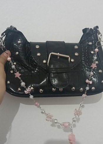 Çiçek ve Yıldız Figürlü Pastel Zincirli Büyük Çanta Charmı - Görsel 6