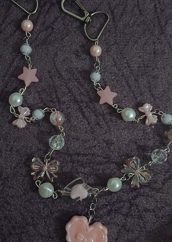 Çiçek ve Yıldız Figürlü Pastel Zincirli Büyük Çanta Charmı - Görsel 2