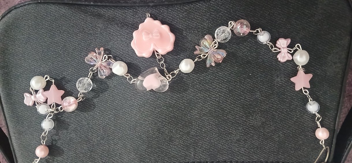 Çiçek ve Yıldız Figürlü Pastel Zincirli Büyük Çanta Charmı - Görsel 4