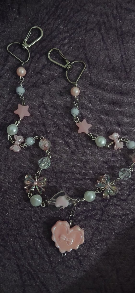 Çiçek ve Yıldız Figürlü Pastel Zincirli Büyük Çanta Charmı - Görsel 2