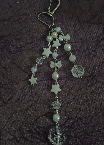 Boncuklu Gri Yıldızlı Anahtarlık veya çanta charmı - Görsel 2