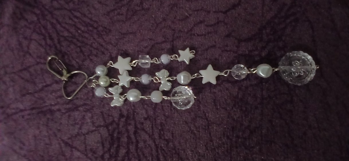 Boncuklu Gri Yıldızlı Anahtarlık veya çanta charmı - Görsel 4